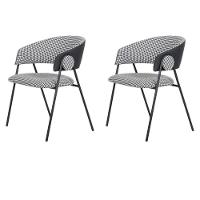 Kit 2 Cadeiras C- Braços Toulouse Júlia Mara Fratini Assento Pied De Poule Encosto Pu Preto Base Aço - 1