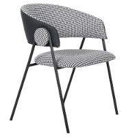 Kit 2 Cadeiras C- Braços Toulouse Júlia Mara Fratini Assento Pied De Poule Encosto Pu Preto Base Aço - 2