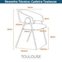Kit 2 Cadeiras C- Braços Toulouse Júlia Mara Fratini Assento Pied De Poule Encosto Pu Preto Base Aço - 10