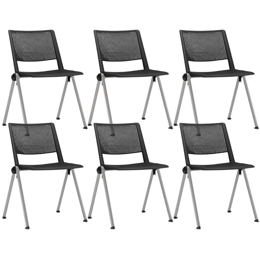 Kit 06 Cadeiras Empilhável Fixa Lift F02 Base Aço Cinza Preto - Lyam Decor - 1