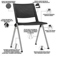 Kit 06 Cadeiras Empilhável Fixa Lift F02 Base Aço Cinza Preto - Lyam Decor - 3