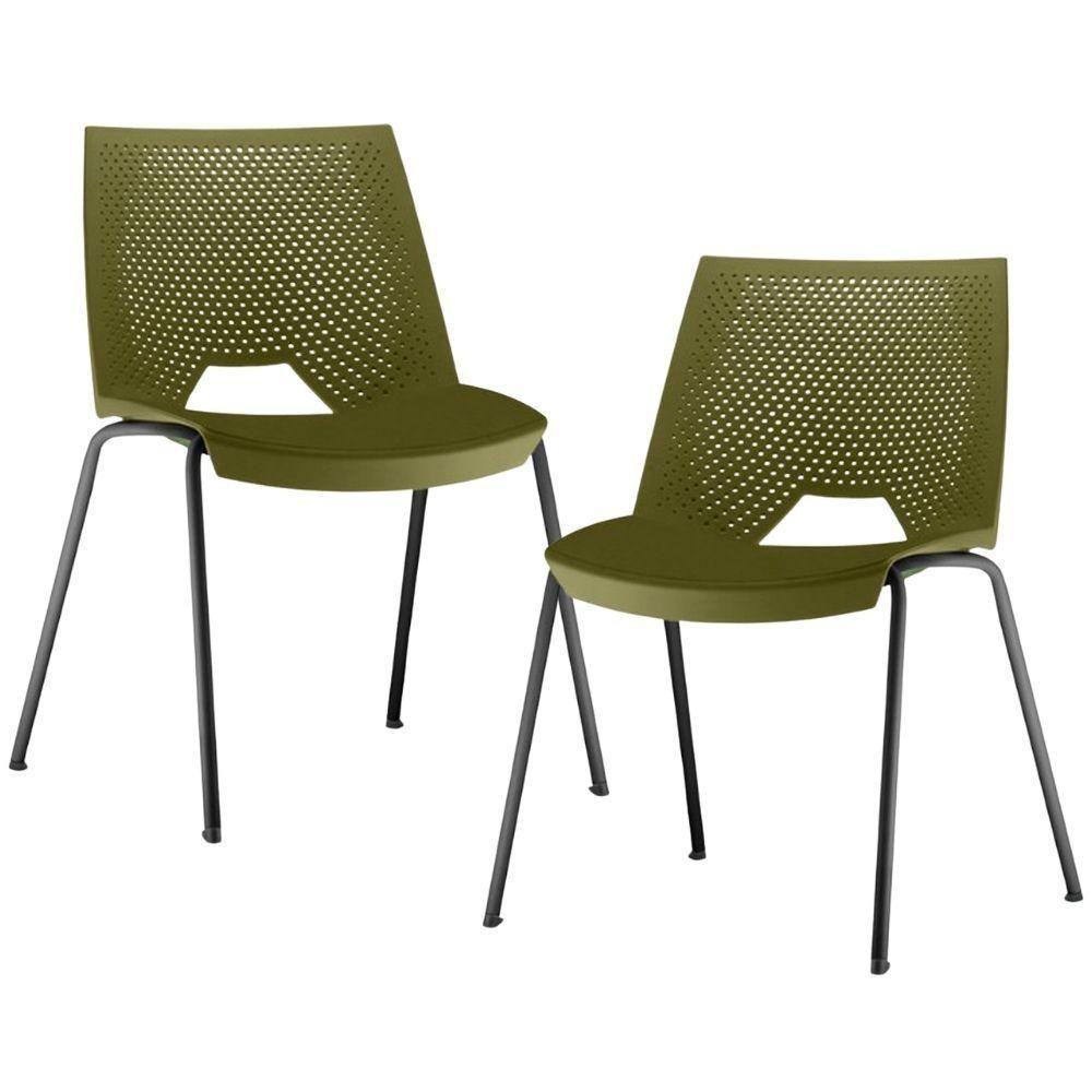 Kit 02 Cadeiras Empilhável Fixa Liked F02 Base Aço Preto Verde - Lyam Decor - 1