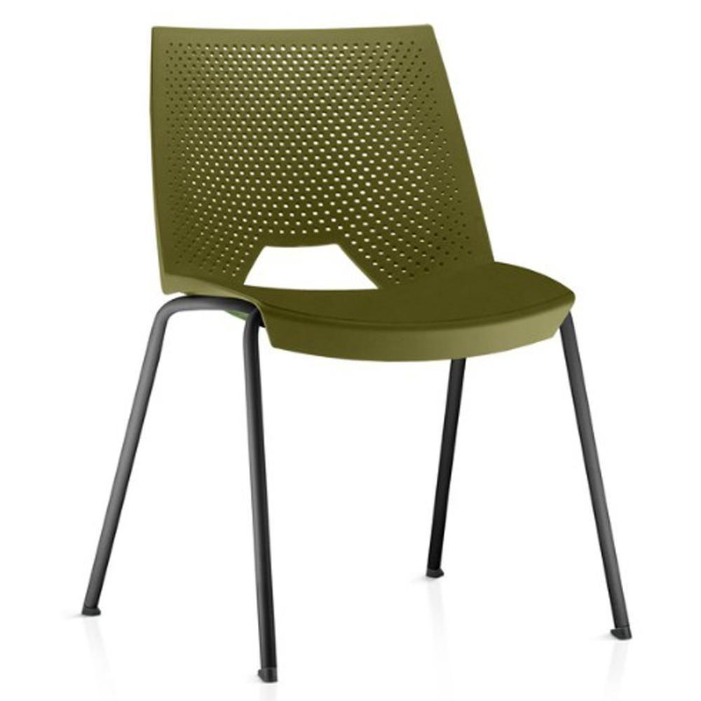 Kit 02 Cadeiras Empilhável Fixa Liked F02 Base Aço Preto Verde - Lyam Decor - 2