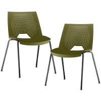 Kit 02 Cadeiras Empilhável Fixa Liked F02 Base Aço Preto Verde - Lyam Decor - 1