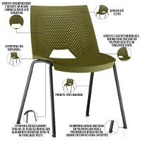 Kit 02 Cadeiras Empilhável Fixa Liked F02 Base Aço Preto Verde - Lyam Decor - 3