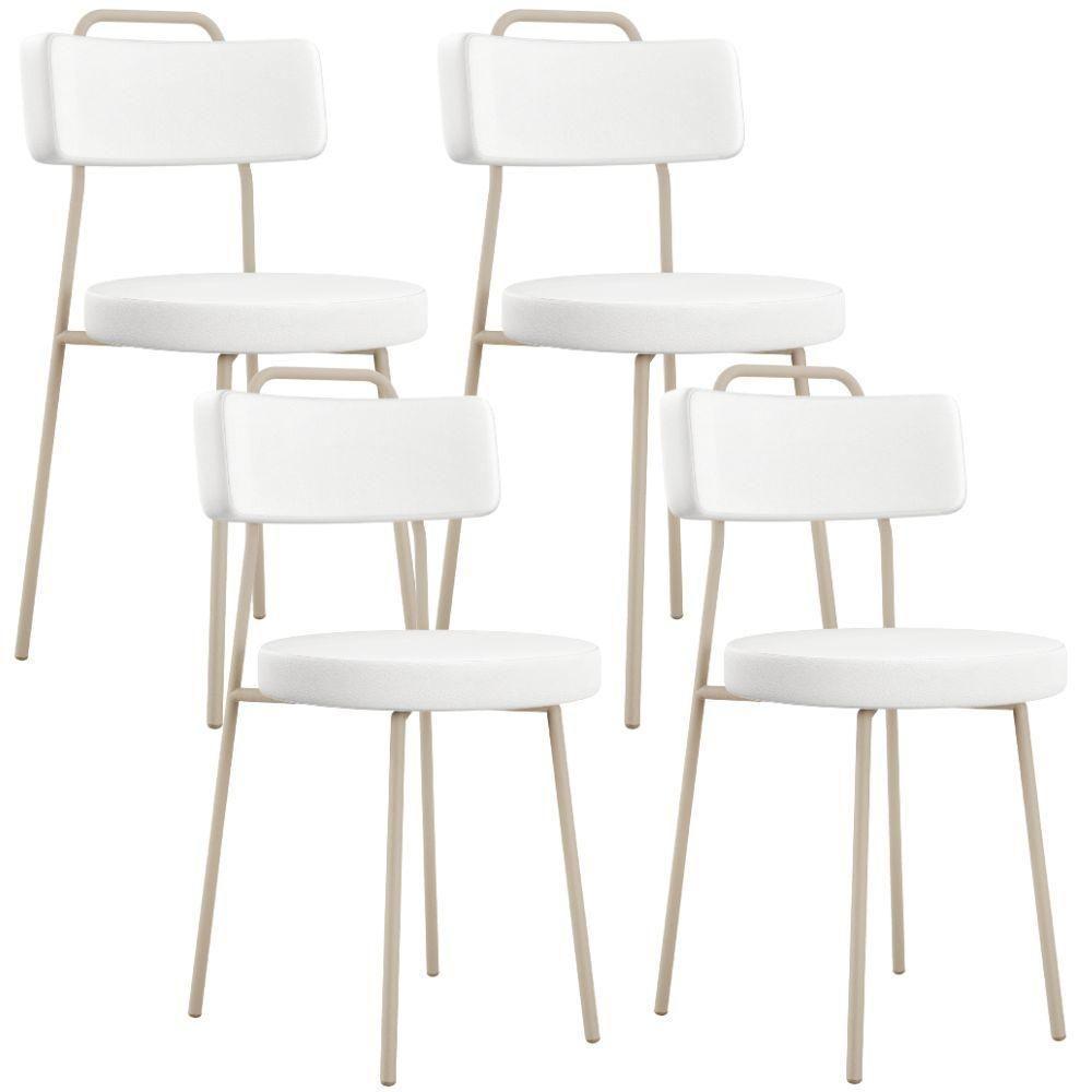 Kit 04 Cadeiras Decorativas Estofada Sala Jantar Barcelona Arena L02 Facto Branco - Lyam - 1