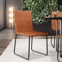 Kit 08 Cadeiras Decorativa Estofada Para Sala De Jantar Preto Maya L02 Couríssimo Camel - Lyam Decor - 2