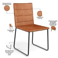 Kit 08 Cadeiras Decorativa Estofada Para Sala De Jantar Preto Maya L02 Couríssimo Camel - Lyam Decor