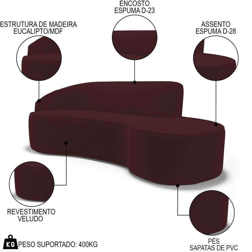 Sofá Living 4 Lugares 300cm Braço Esquerdo Mozart D06 Veludo Vermelho - Mpozenato - 3