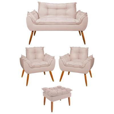 Kit 02 Poltronas + Namoradeira + Puff Opala Balaqui Decor Bege