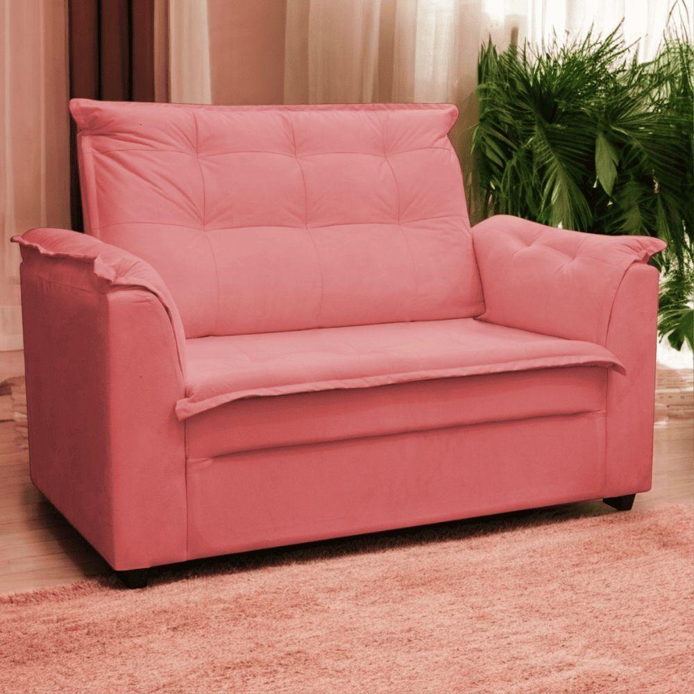 Sofá 2 Lugares Namoradeira Marrocos 1,40m Sala De Tv Estar Recepção Suede Rose Mabe Magazine - 1