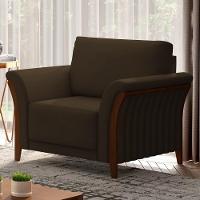 Kit Sofá Living 3 Lugares E Poltrona 102cm Pés Madeira Roya M22 Veludo Marrom - Mpozenato - 3