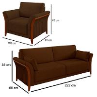 Kit Sofá Living 3 Lugares E Poltrona 102cm Pés Madeira Roya M22 Veludo Marrom - Mpozenato