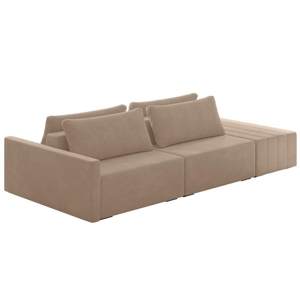 Sofá Ilha Modular Com Puff Para Sala Living 252cm Georgia K04 Veludo Bege - Mpozenato - 1