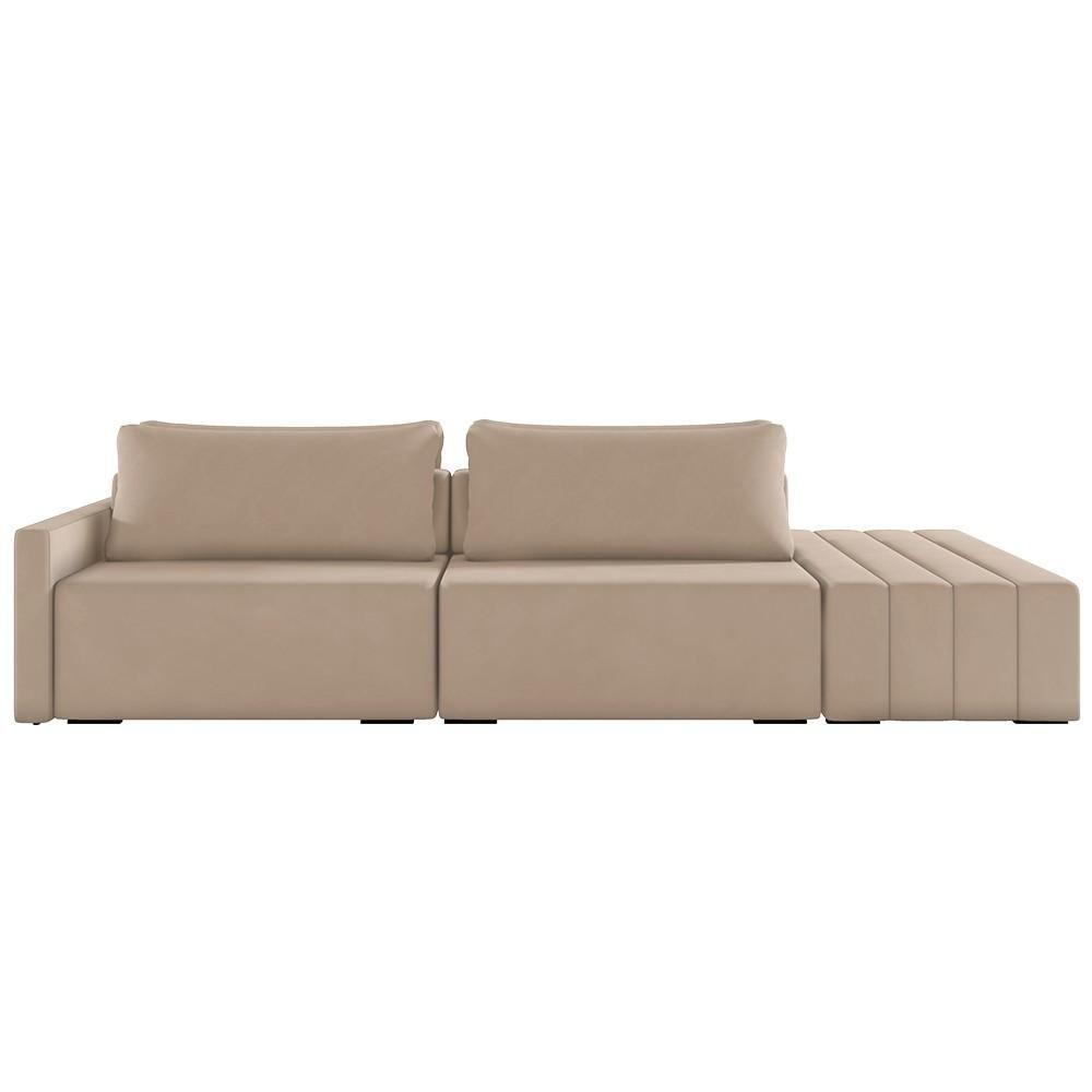 Sofá Ilha Modular Com Puff Para Sala Living 252cm Georgia K04 Veludo Bege - Mpozenato - 7