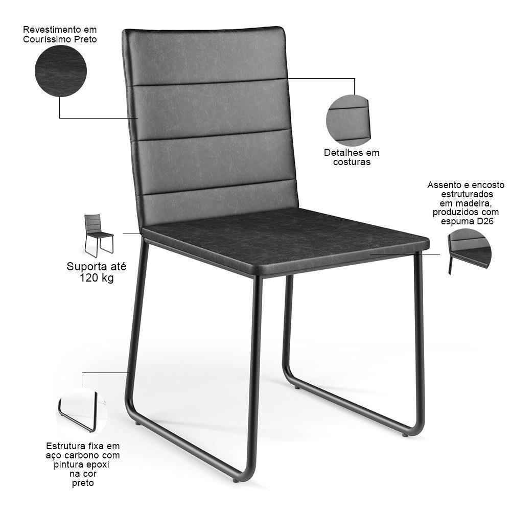 Kit 02 Cadeiras Decorativa Estofada Para Sala De Jantar Preto Maya L02 Couríssimo Preto - Lyam Decor - 4