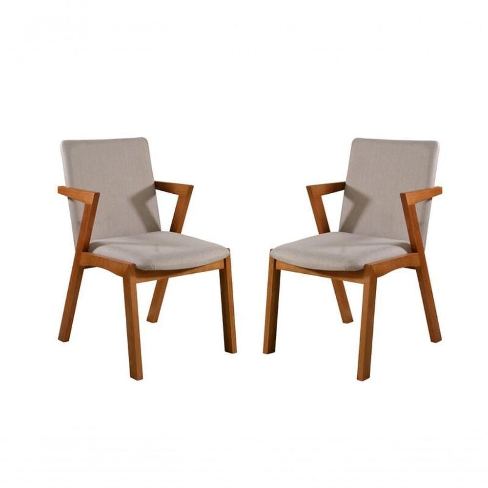 Kit 2 Cadeiras Madeira Maciça Estofada Com Braço - Tulipa - Harmonia Salas - 1
