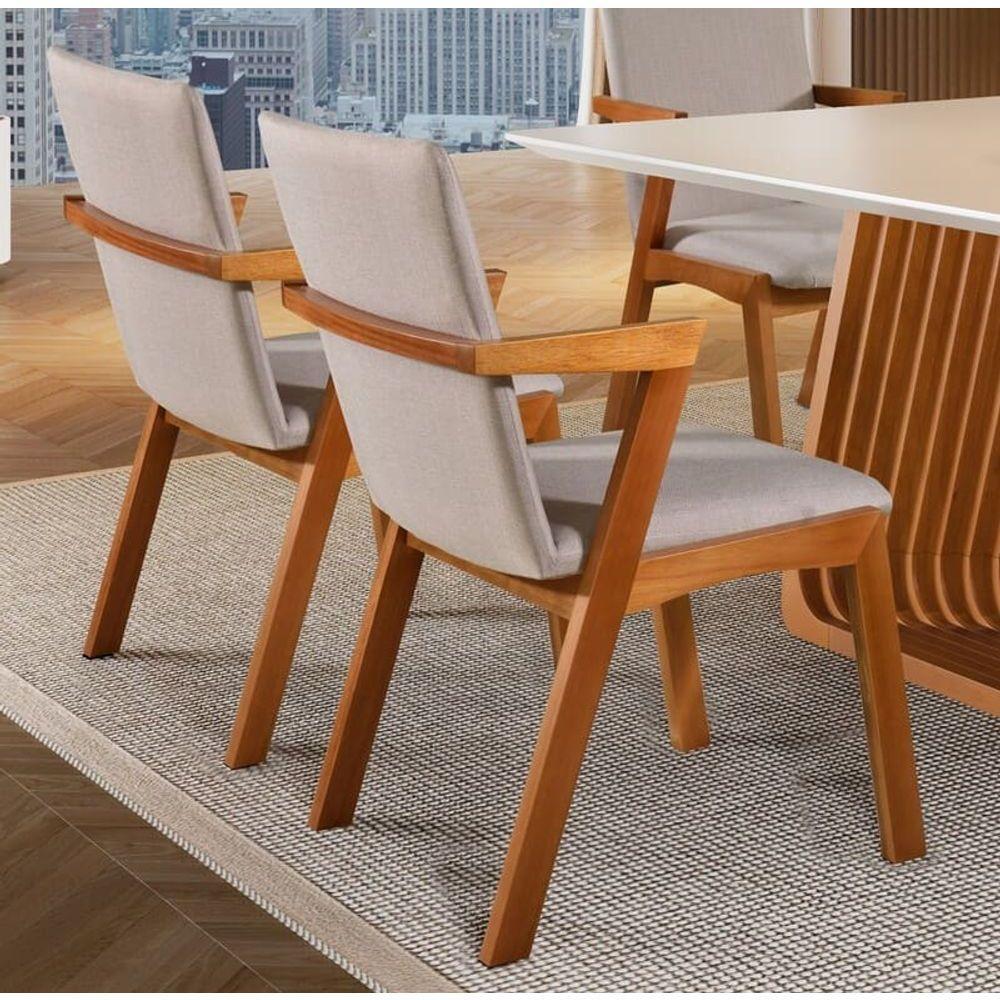 Kit 2 Cadeiras Madeira Maciça Estofada Com Braço - Tulipa - Harmonia Salas - 3