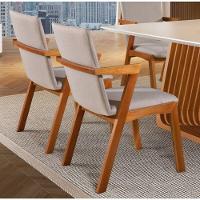 Kit 2 Cadeiras Madeira Maciça Estofada Com Braço - Tulipa - Harmonia Salas - 3