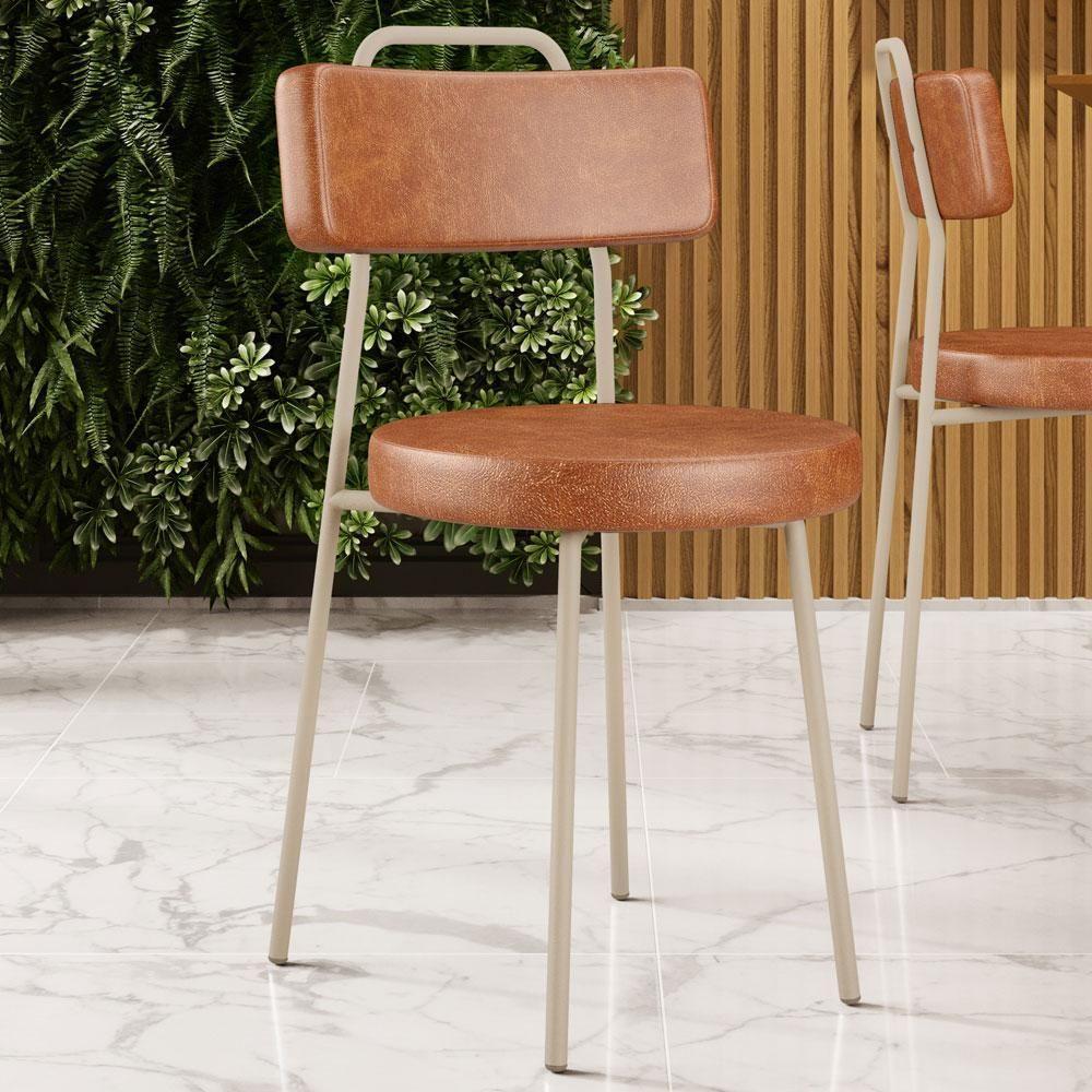 Cadeira Decorativa Estofada Para Sala De Jantar Barcelona Arena L02 Couríssimo Camel - Lyam - 2