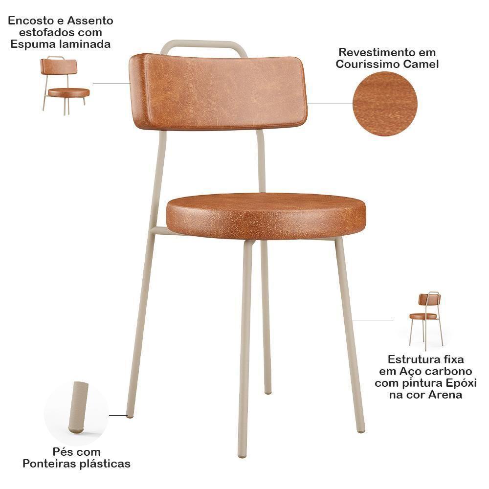 Cadeira Decorativa Estofada Para Sala De Jantar Barcelona Arena L02 Couríssimo Camel - Lyam - 4