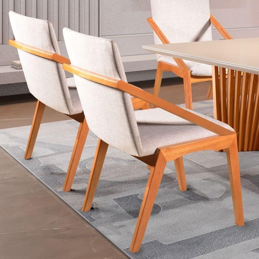 Kit 2 Cadeiras Madeira Maciça Estofada Com Braço - Lírio - Harmonia Salas - 2