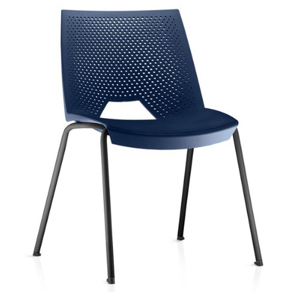Cadeira Empilhável Fixa Liked F02 Base Aço Preto Azul - Lyam Decor - 1