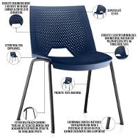 Cadeira Empilhável Fixa Liked F02 Base Aço Preto Azul - Lyam Decor - 2