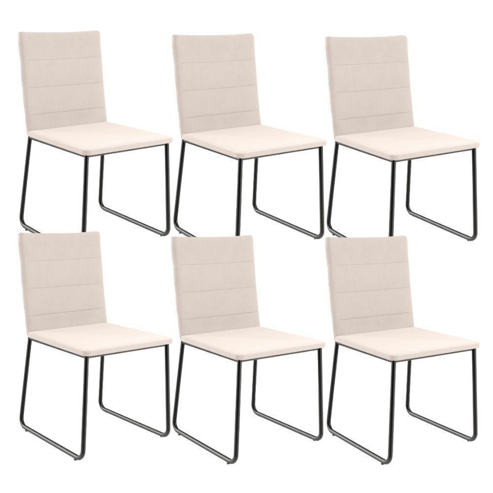 Kit 06 Cadeiras Decorativa Estofada Para Sala De Jantar Preto Maya L02 Suede Bege - Lyam Decor - 1