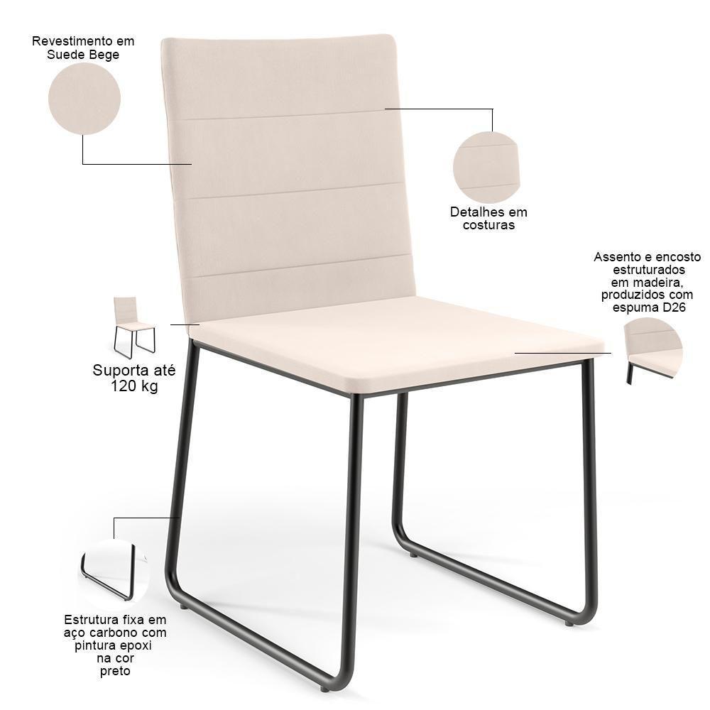 Kit 06 Cadeiras Decorativa Estofada Para Sala De Jantar Preto Maya L02 Suede Bege - Lyam Decor - 4