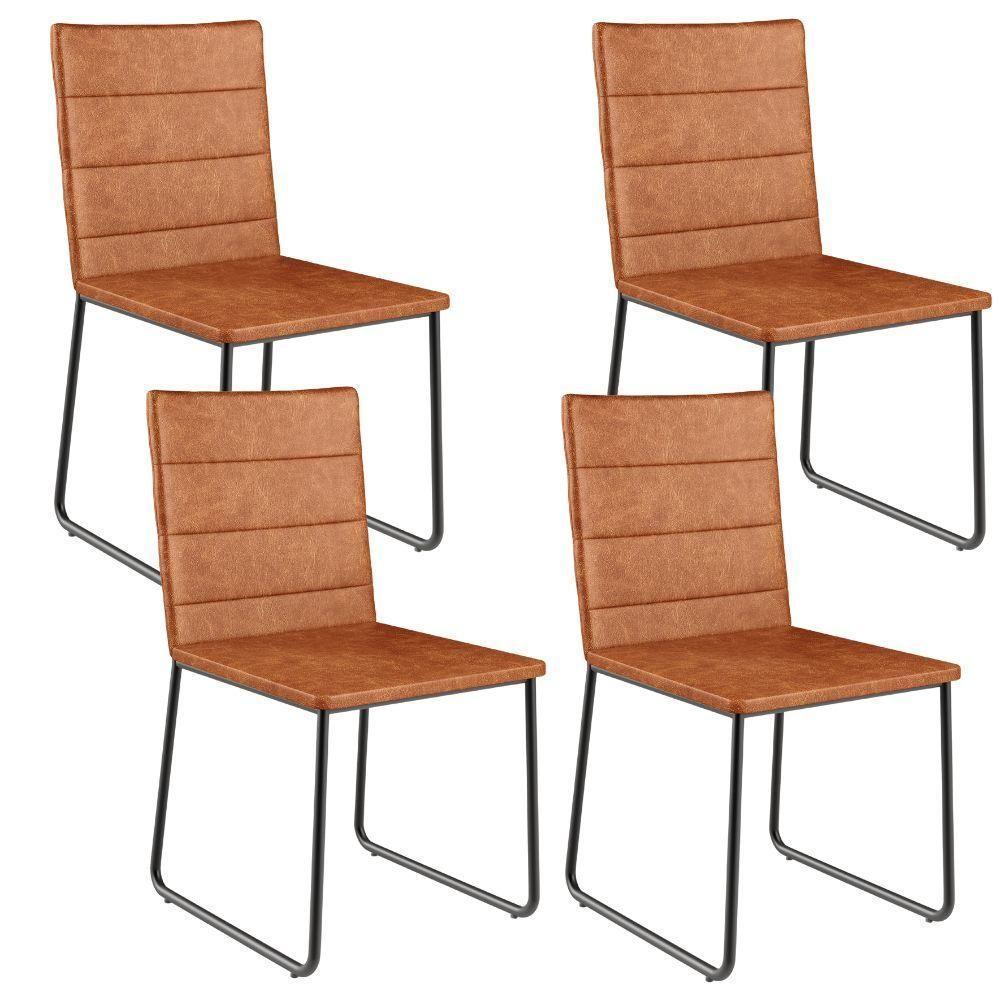 Kit 04 Cadeiras Decorativa Estofada Para Sala De Jantar Preto Maya L02 Couríssimo Camel - Lyam Decor - 1