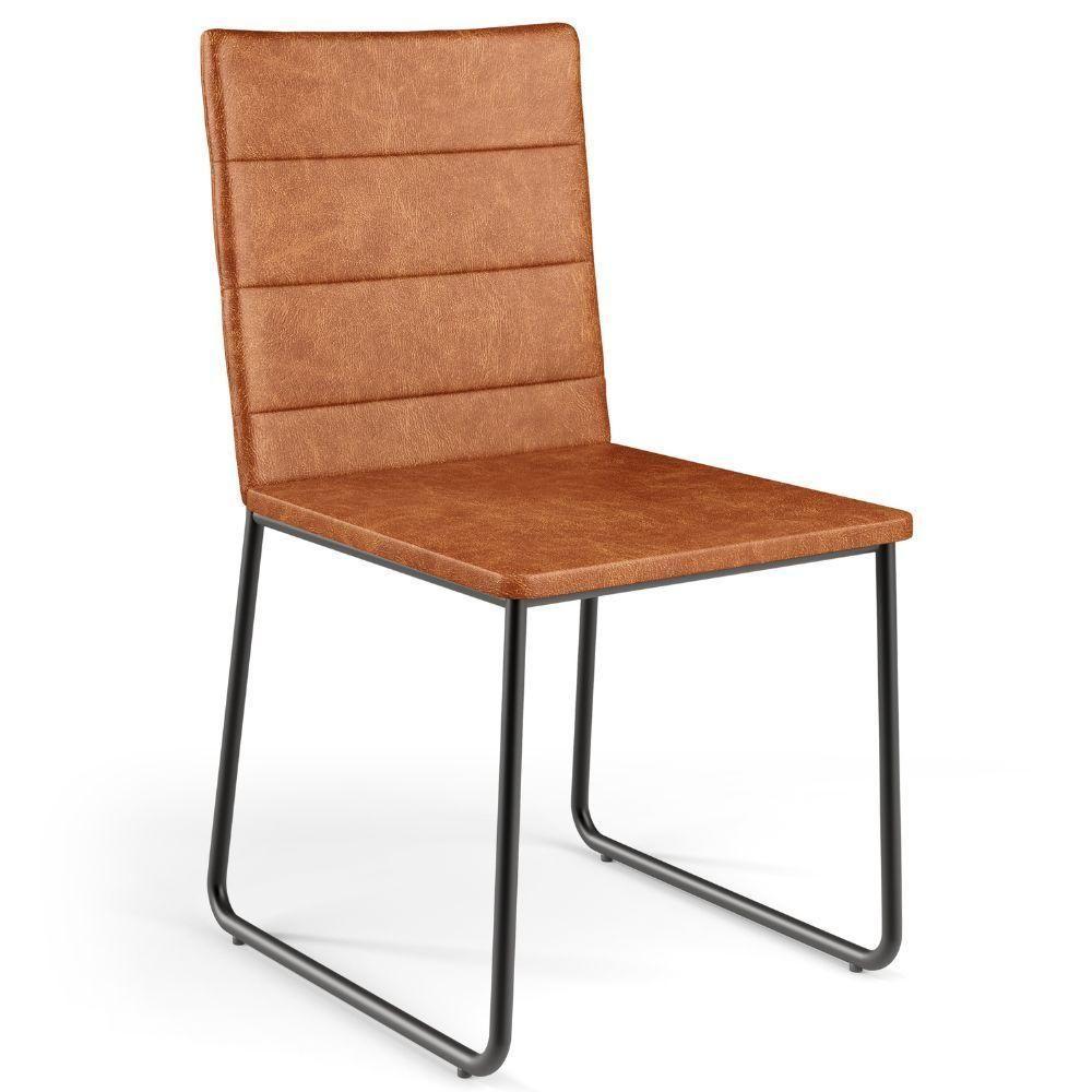 Kit 04 Cadeiras Decorativa Estofada Para Sala De Jantar Preto Maya L02 Couríssimo Camel - Lyam Decor - 3