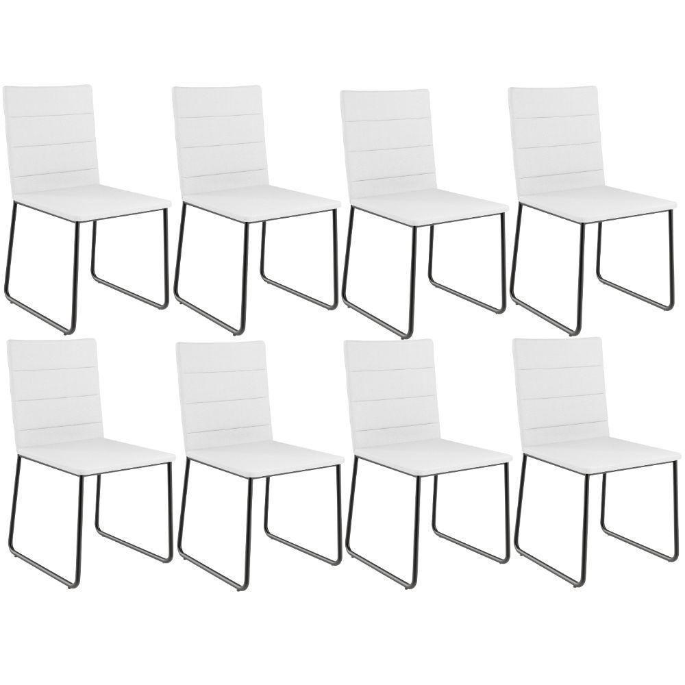 Kit 08 Cadeiras Decorativa Estofada Para Sala De Jantar Preto Maya L02 Facto Branco - Lyam Decor - 1