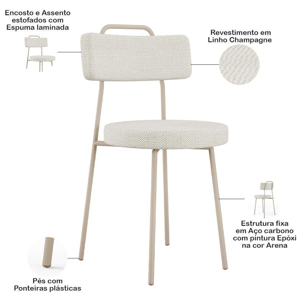 Cadeira Decorativa Estofada Para Sala De Jantar Barcelona Arena L02 Linho Champagne - Lyam - 4