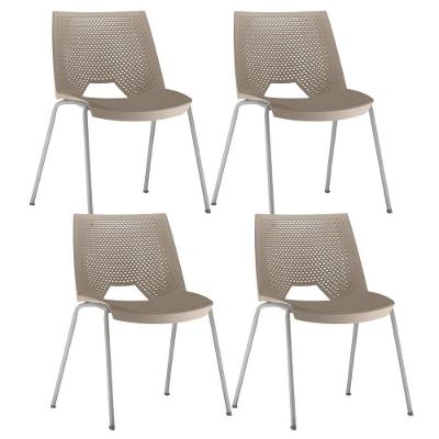 Kit 04 Cadeiras Empilhável Fixa Liked F02 Base Aço Cinza Nude - Lyam Decor