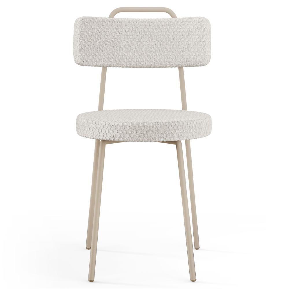 Kit 02 Cadeiras Decorativas Estofada Sala Jantar Barcelona Arena L02 Bouclê Cru - Lyam - 6