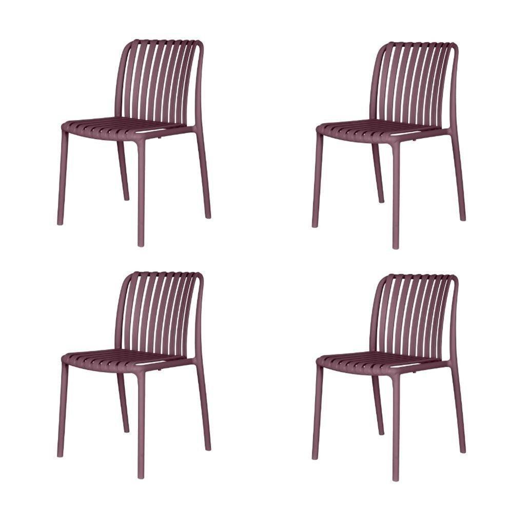 Kit 4 Cadeiras Empilhável Inmetro Sem Braço Cancun Gávea Fratini 49 Cm Polipropileno Marsala - 1