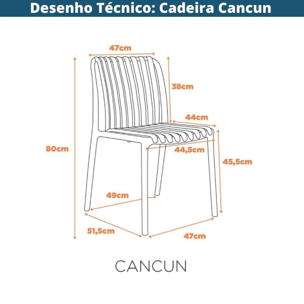 Kit 4 Cadeiras Empilhável Inmetro Sem Braço Cancun Gávea Fratini 49 Cm Polipropileno Marsala - 7