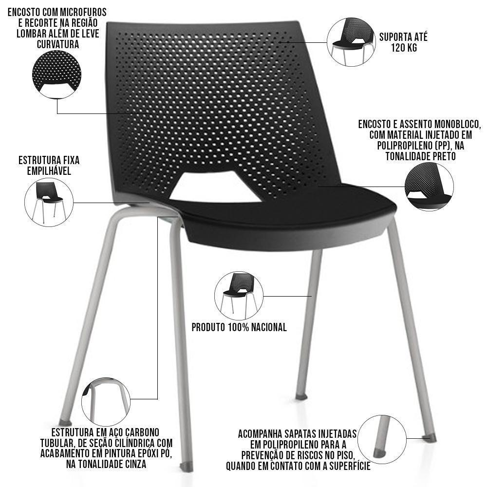Kit 04 Cadeiras Empilhável Fixa Liked F02 Base Aço Cinza Preto - Lyam Decor - 3