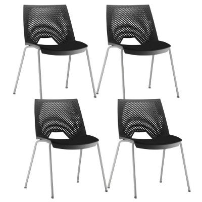 Kit 04 Cadeiras Empilhável Fixa Liked F02 Base Aço Cinza Preto - Lyam Decor
