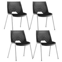 Kit 04 Cadeiras Empilhável Fixa Liked F02 Base Aço Cinza Preto - Lyam Decor - 1