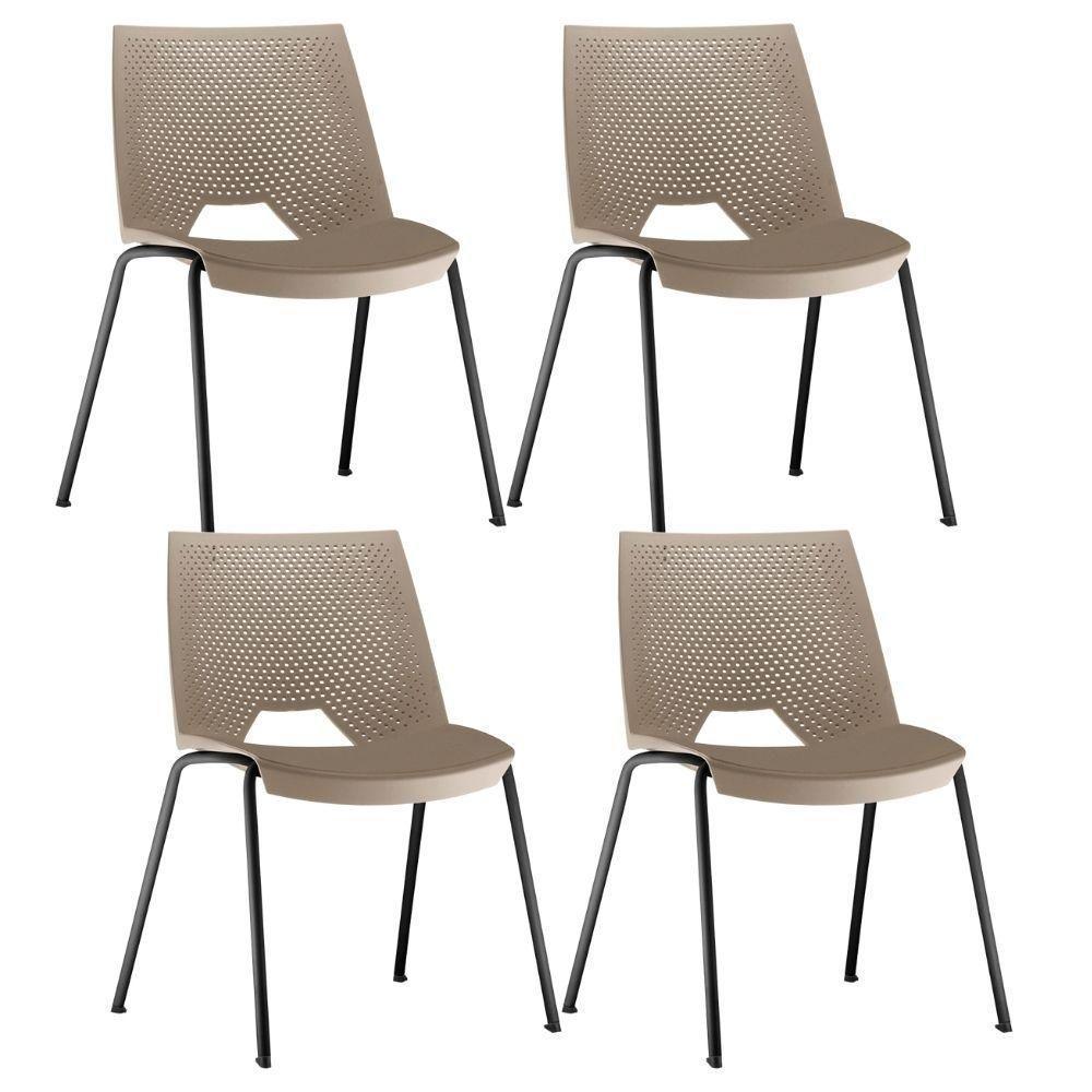 Kit 04 Cadeiras Empilhável Fixa Liked F02 Base Aço Preto Nude - Lyam Decor - 1