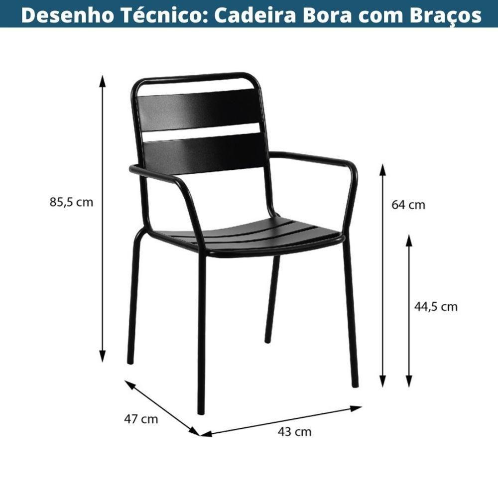 Cadeira Com Braços Empilhável Bora Em Ferro C- Pintura Epóxi Preto C- Proteção Uv E Uva área Externa - 4