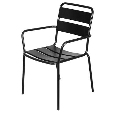 Cadeira Com Braços Empilhável Bora Em Ferro C- Pintura Epóxi Preto C- Proteção Uv E Uva área Externa