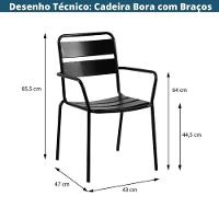 Cadeira Com Braços Empilhável Bora Em Ferro C- Pintura Epóxi Preto C- Proteção Uv E Uva área Externa - 4