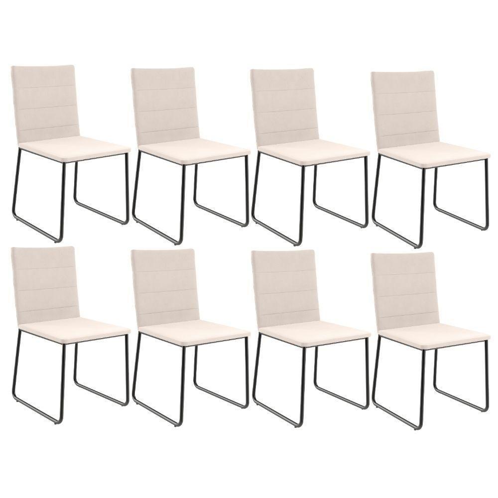 Kit 08 Cadeiras Decorativa Estofada Para Sala De Jantar Preto Maya L02 Suede Bege - Lyam Decor - 1