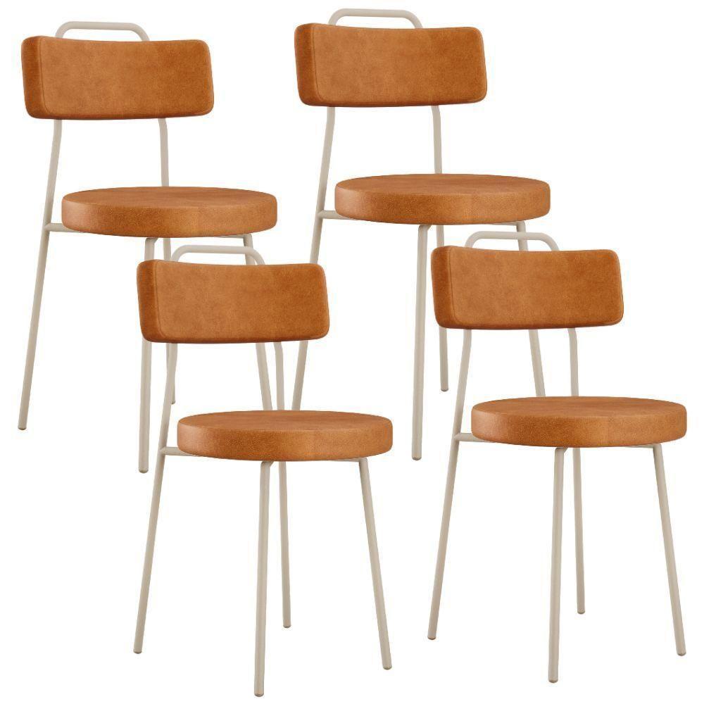Kit 04 Cadeiras Decorativas Estofada Sala Jantar Barcelona Arena L02 Couríssimo Canela - Lyam - 1