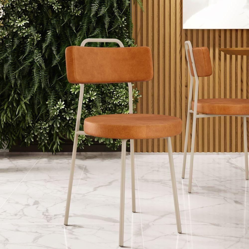 Kit 04 Cadeiras Decorativas Estofada Sala Jantar Barcelona Arena L02 Couríssimo Canela - Lyam - 2