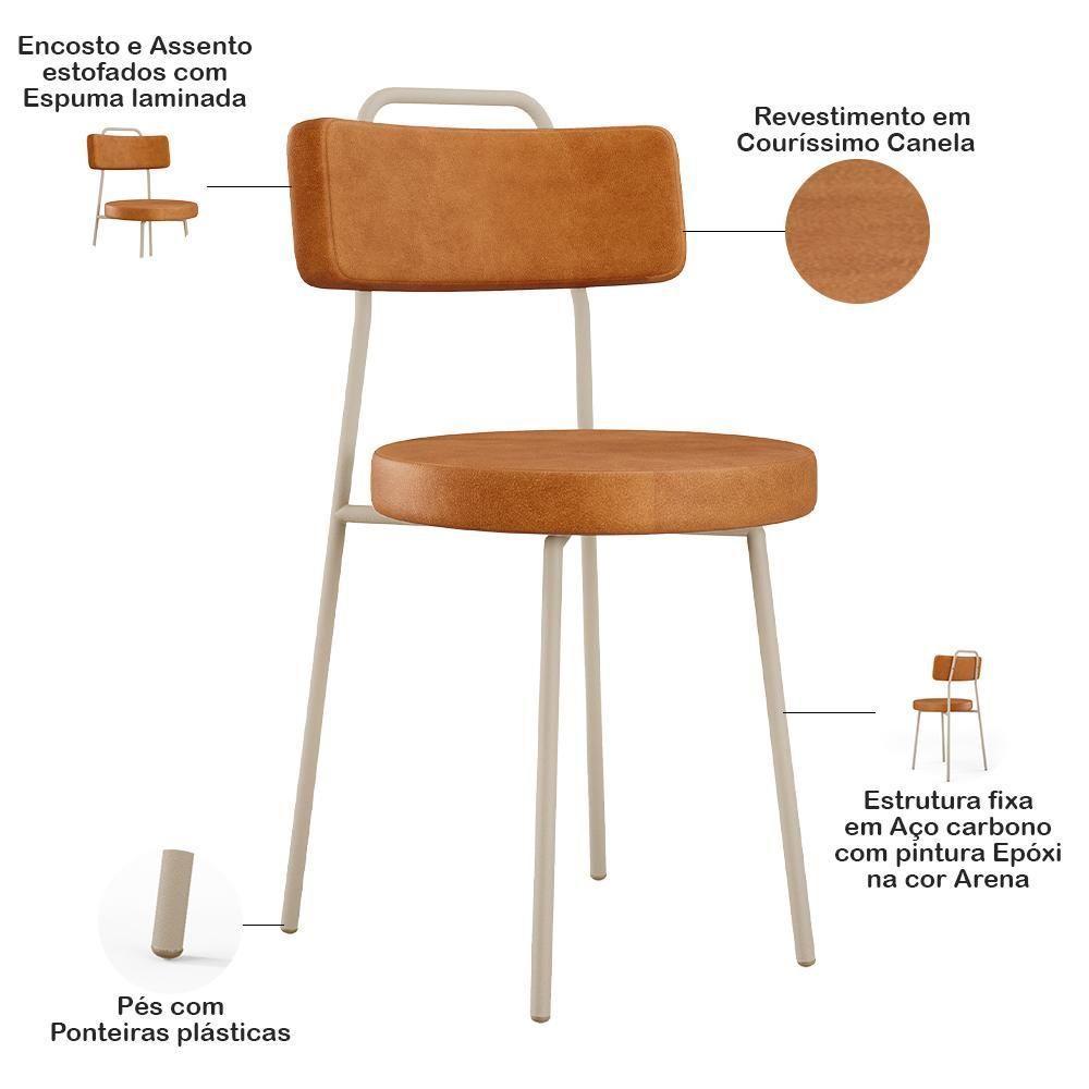 Kit 04 Cadeiras Decorativas Estofada Sala Jantar Barcelona Arena L02 Couríssimo Canela - Lyam - 4