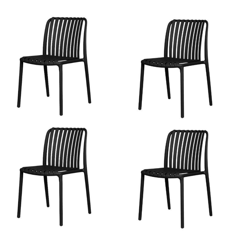 Kit 4 Cadeiras Empilhável Inmetro Sem Braço Cancun Gávea Fratini 49 Cm Polipropileno Preto - 1